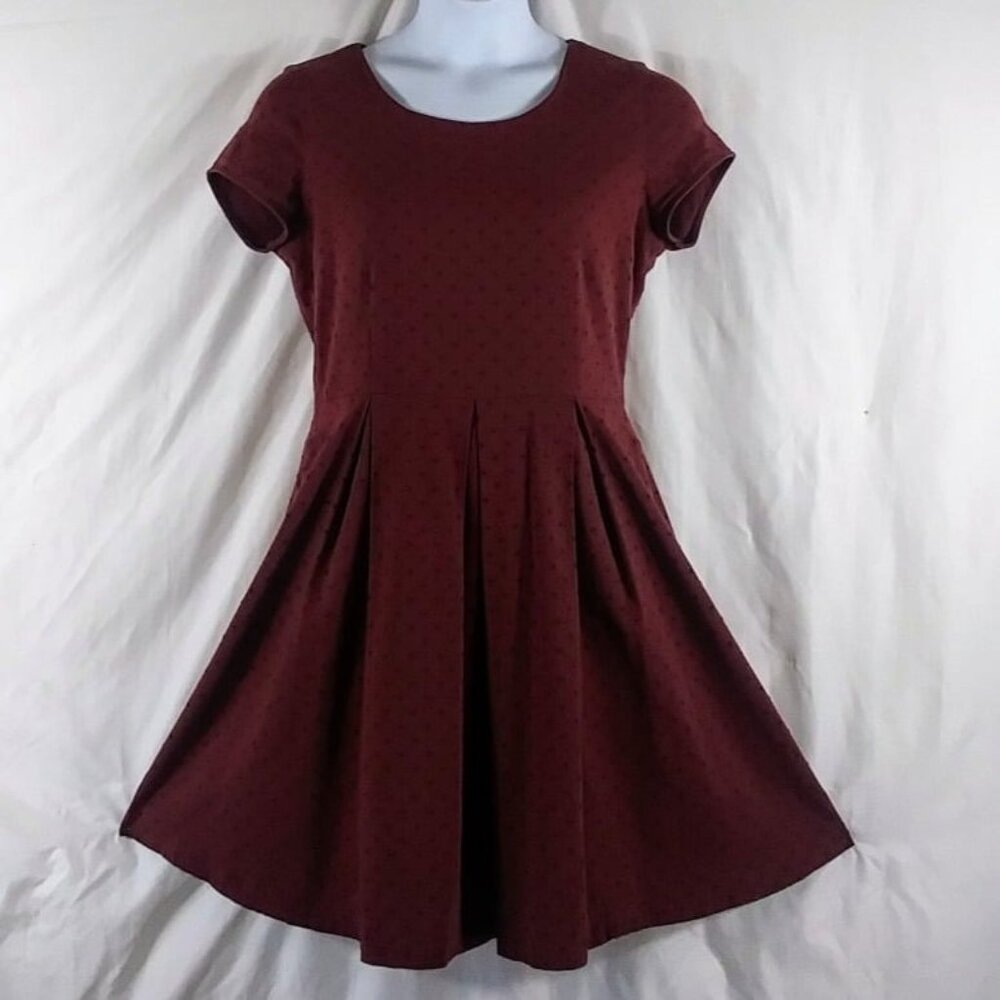 DeCollection Women's Burgundy Polka Dot Summer Fit & Flare Mini Dress Size L